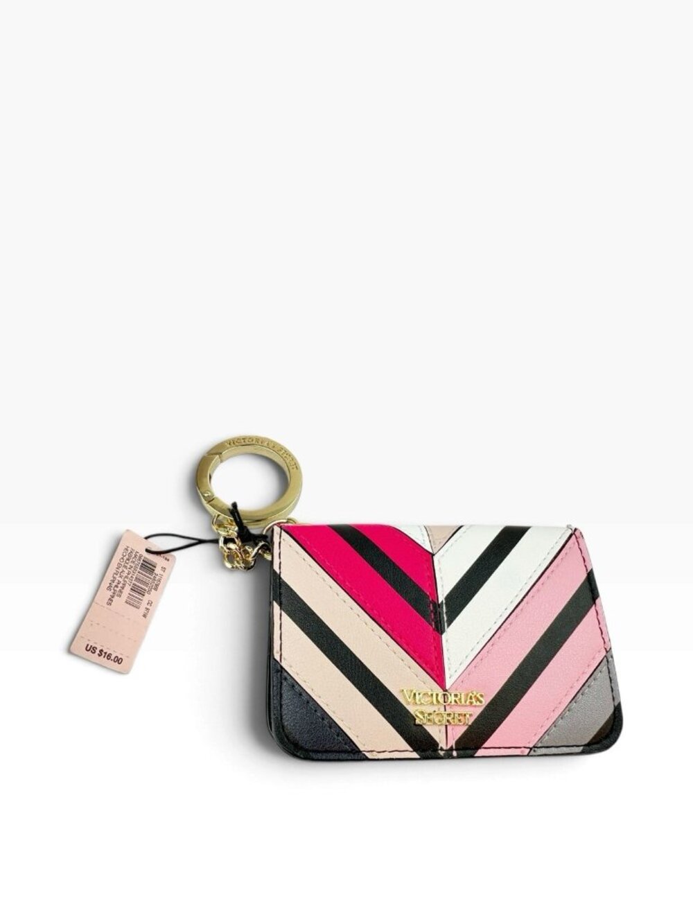 -New Victoria Secret Bi-Fold Card Wallet Chevron Striped Pink Neutral Accessory